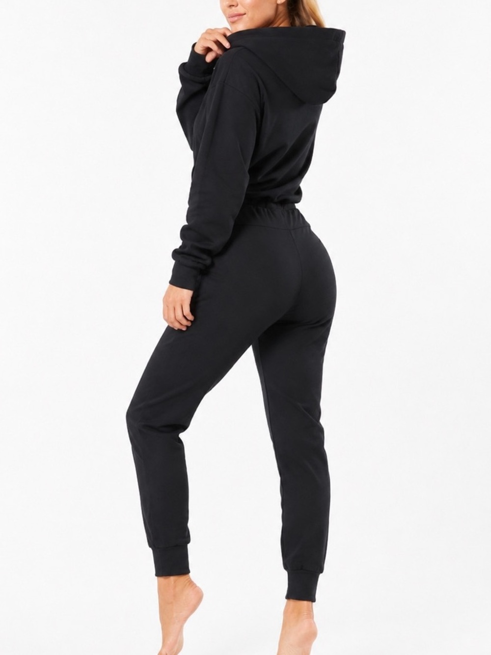 Black Hooded Wrap Jumpsuit NAMA Enlighten M Cotton Joggers Lounge Onesie Pockets